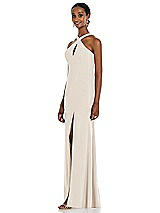 Side View Thumbnail - Oat Criss Cross Halter Princess Line Trumpet Gown