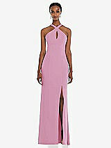 Front View Thumbnail - Powder Pink Criss Cross Halter Princess Line Trumpet Gown