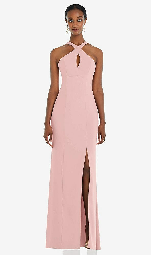 Front View - Rose Criss Cross Halter Princess Line Trumpet Gown