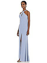 Side View Thumbnail - Sky Blue Criss Cross Halter Princess Line Trumpet Gown