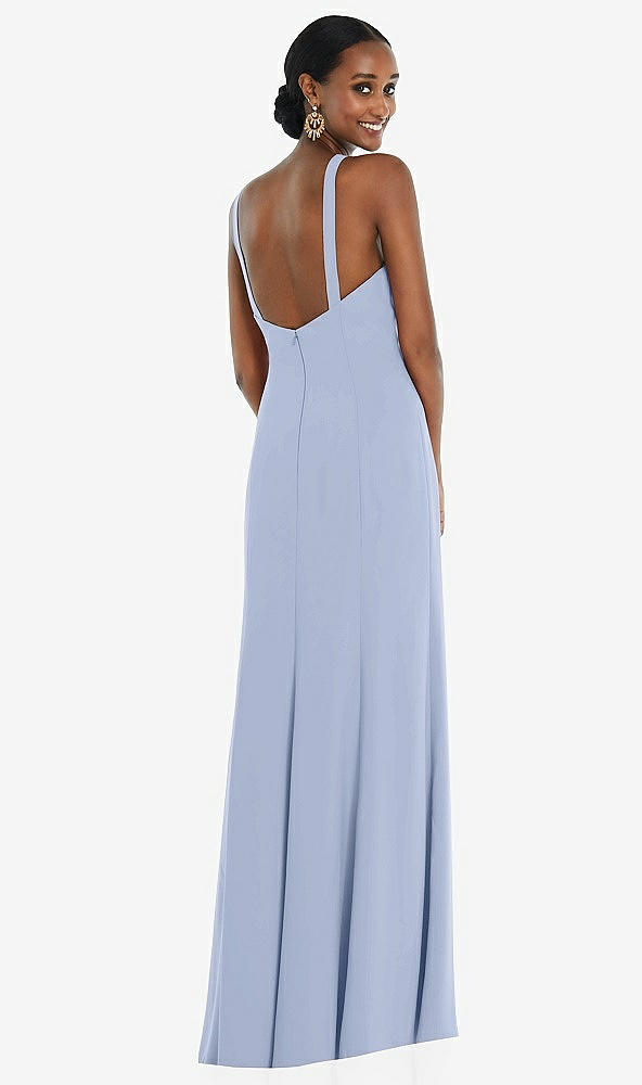 Back View - Sky Blue Criss Cross Halter Princess Line Trumpet Gown