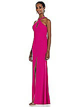 Side View Thumbnail - Think Pink Criss Cross Halter Princess Line Trumpet Gown