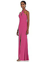 Side View Thumbnail - Tea Rose Criss Cross Halter Princess Line Trumpet Gown