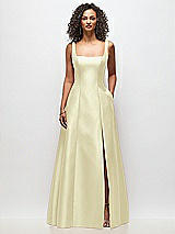 Front View Thumbnail - Butter Yellow Sleeveless Square-Neck Princess Line Gown with Pockets