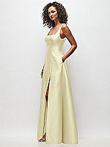 Side View Thumbnail - Butter Yellow Sleeveless Square-Neck Princess Line Gown with Pockets