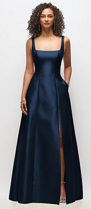 Sleeveless Square-Neck Princess Line Gown with Pockets