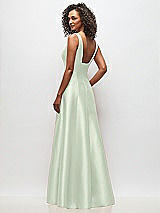 Rear View Thumbnail - Mint Green Sleeveless Square-Neck Princess Line Gown with Pockets