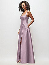 Side View Thumbnail - Suede Rose Sleeveless Square-Neck Princess Line Gown with Pockets