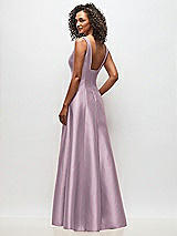 Rear View Thumbnail - Suede Rose Sleeveless Square-Neck Princess Line Gown with Pockets