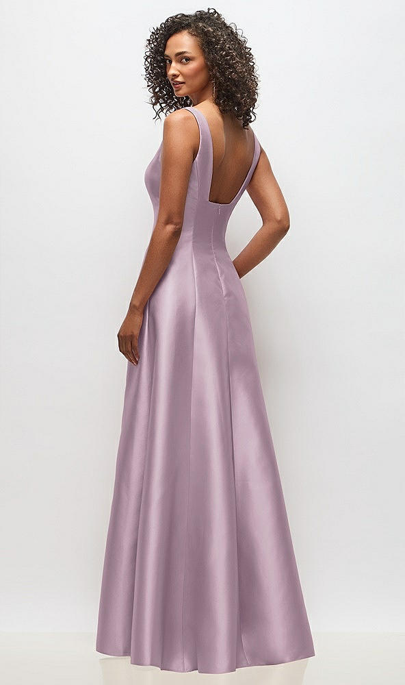 Back View - Suede Rose Sleeveless Square-Neck Princess Line Gown with Pockets
