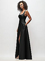 Side View Thumbnail - Black Sleeveless Square-Neck Princess Line Gown with Pockets
