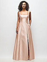 Front View Thumbnail - Cameo Sleeveless Square-Neck Princess Line Gown with Pockets