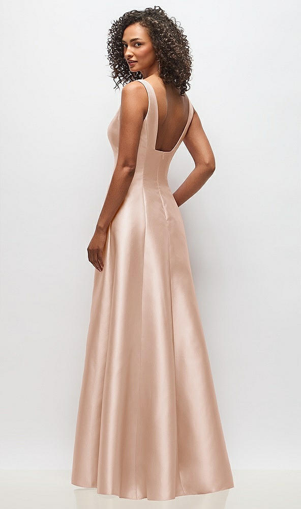 Back View - Cameo Sleeveless Square-Neck Princess Line Gown with Pockets
