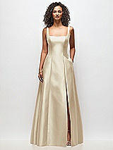 Front View Thumbnail - Champagne Sleeveless Square-Neck Princess Line Gown with Pockets