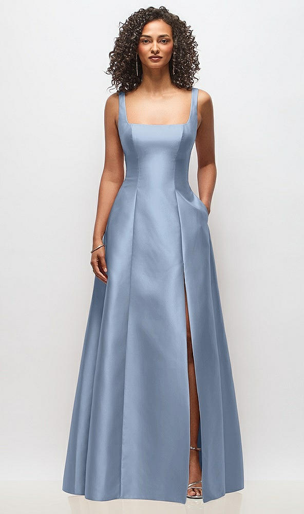 Front View - Cloudy Sleeveless Square-Neck Princess Line Gown with Pockets