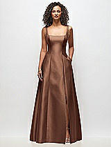 Front View Thumbnail - Cognac Sleeveless Square-Neck Princess Line Gown with Pockets