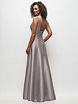 Rear View Thumbnail - Cashmere Gray Sleeveless Square-Neck Princess Line Gown with Pockets