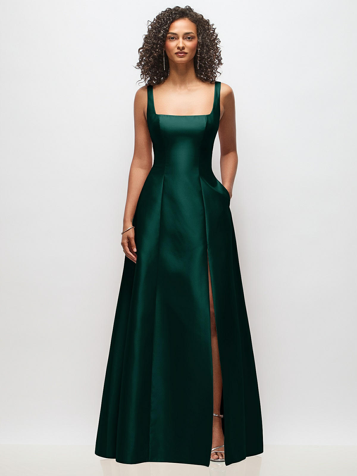 ワンピース Squareneck Satin Dress Sleeveless Square-neck Princess Line Bridesmaid Dress With Pockets