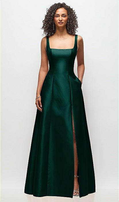 Sleeveless Square-neck Princess Line Bridesmaid Dress With Pockets