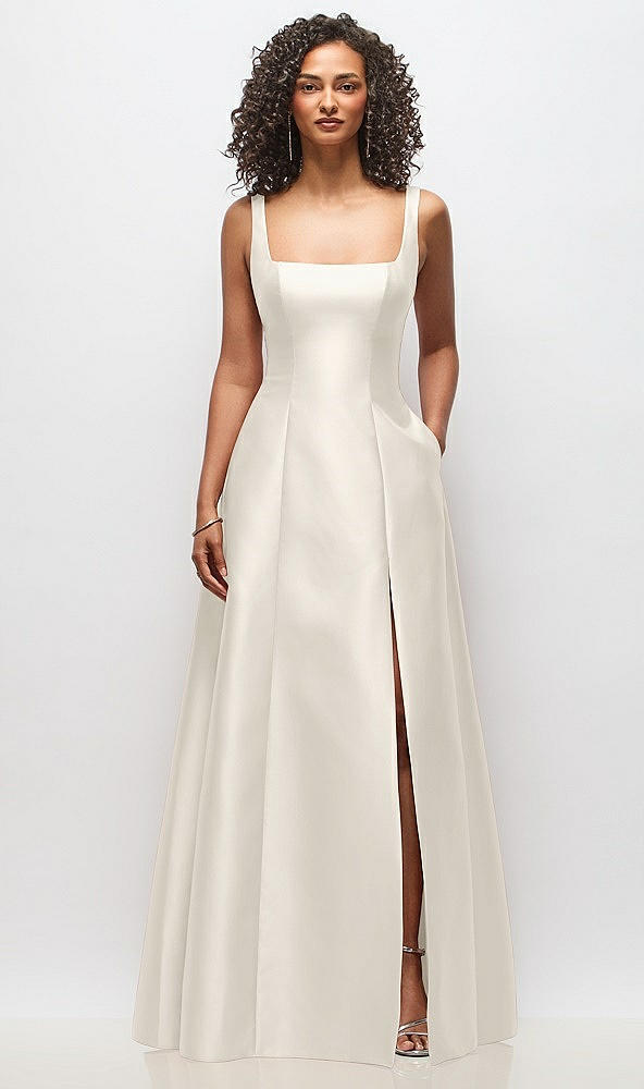 Front View - Ivory Sleeveless Square-Neck Princess Line Gown with Pockets