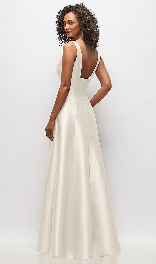 Back View - Ivory Sleeveless Square-Neck Princess Line Gown with Pockets