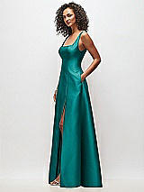 Side View Thumbnail - Jade Sleeveless Square-Neck Princess Line Gown with Pockets