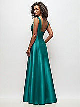 Rear View Thumbnail - Jade Sleeveless Square-Neck Princess Line Gown with Pockets