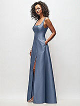 Side View Thumbnail - Larkspur Blue Sleeveless Square-Neck Princess Line Gown with Pockets