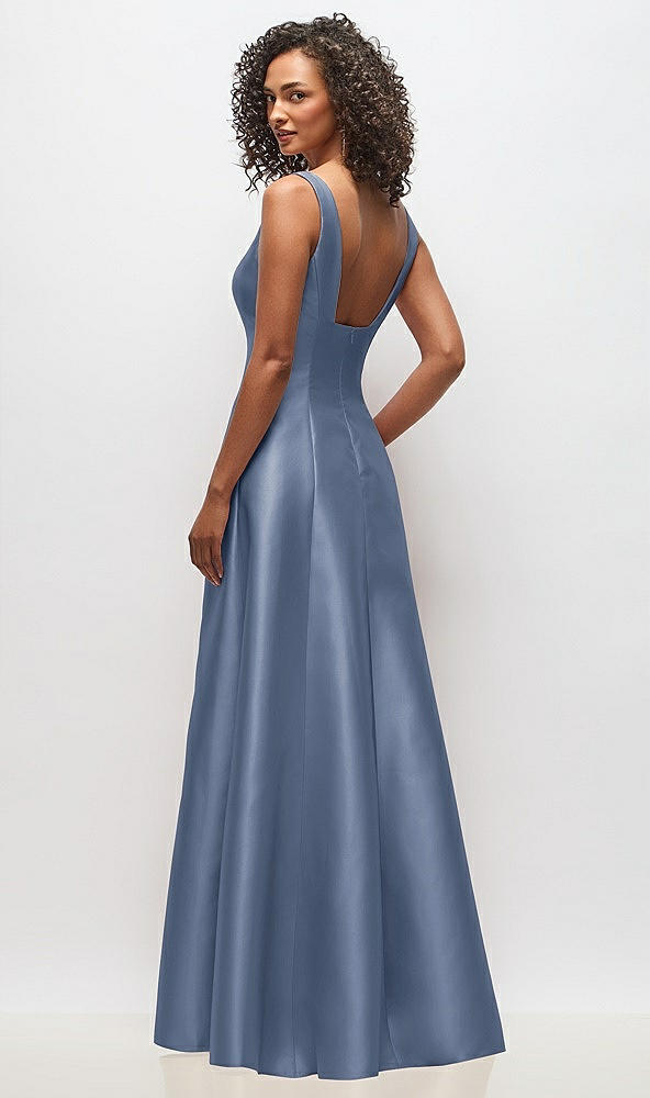 Back View - Larkspur Blue Sleeveless Square-Neck Princess Line Gown with Pockets