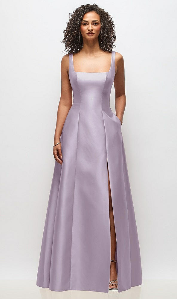 Front View - Lilac Haze Sleeveless Square-Neck Princess Line Gown with Pockets