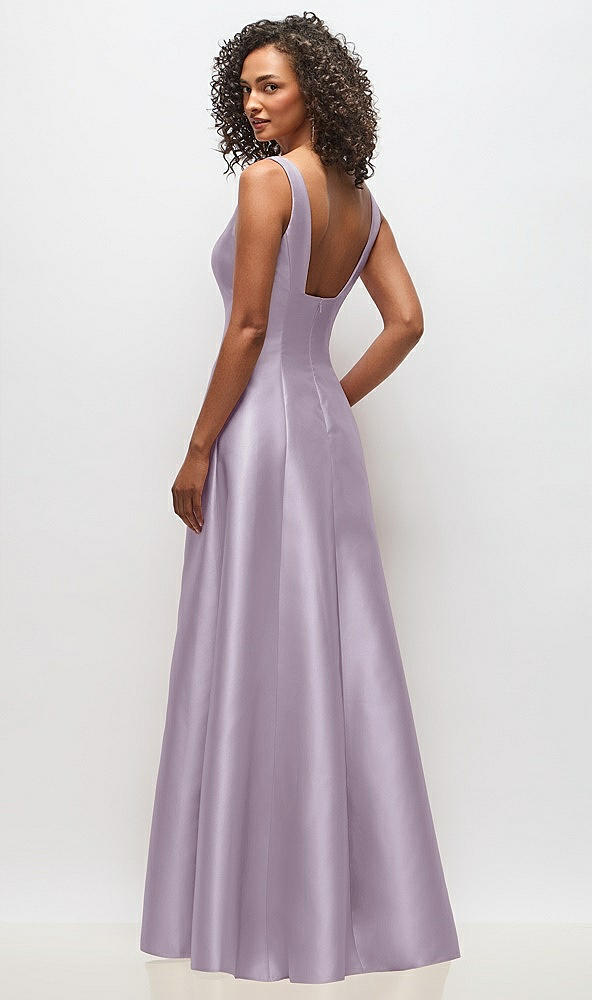 Back View - Lilac Haze Sleeveless Square-Neck Princess Line Gown with Pockets