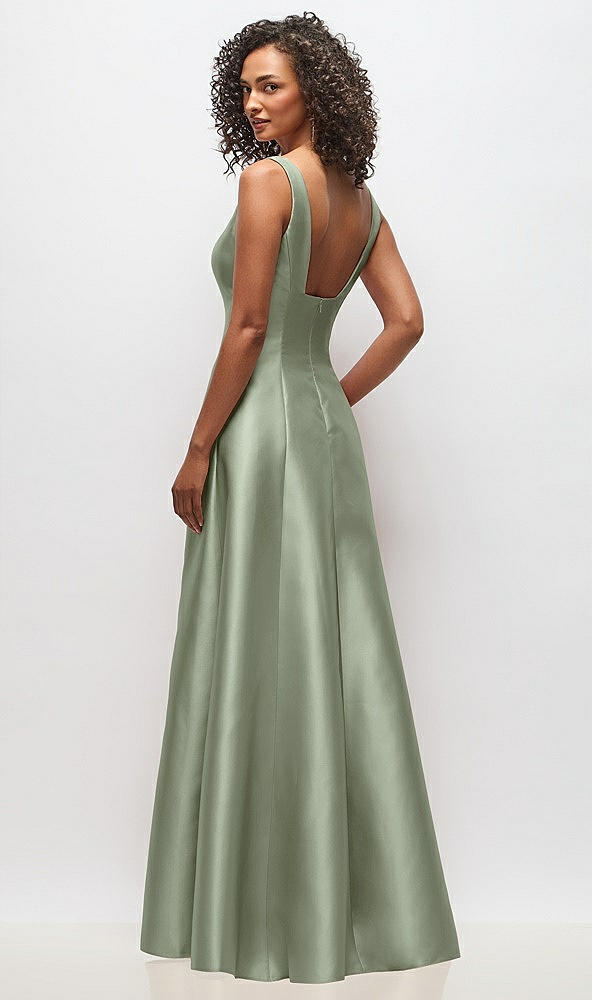 Back View - Sage Sleeveless Square-Neck Princess Line Gown with Pockets