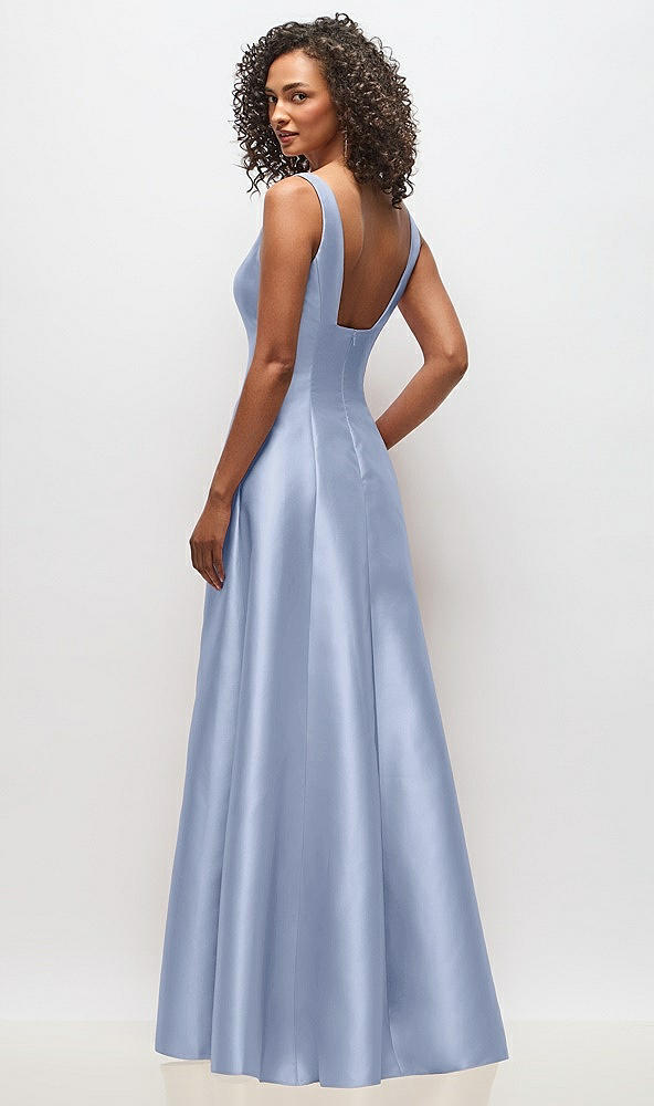 Back View - Sky Blue Sleeveless Square-Neck Princess Line Gown with Pockets
