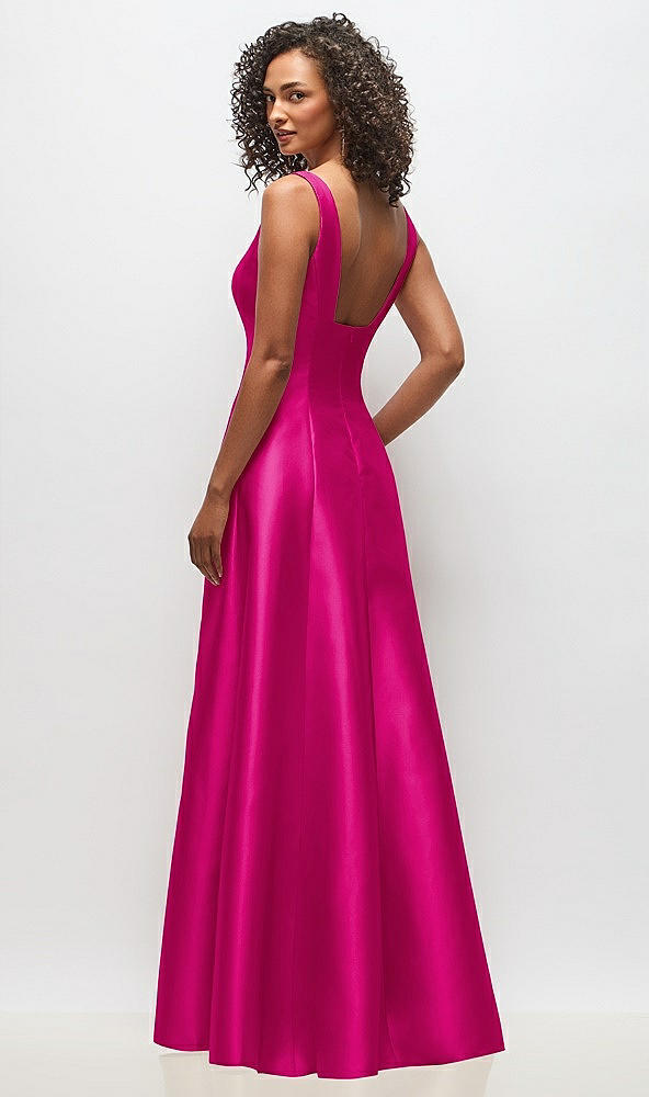 Back View - Think Pink Sleeveless Square-Neck Princess Line Gown with Pockets