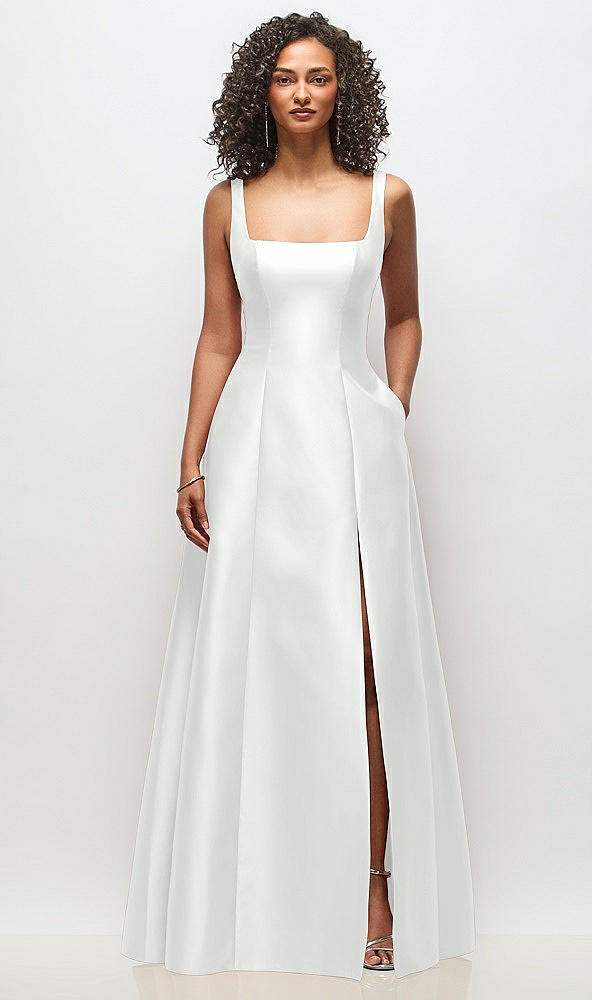 Front View - White Sleeveless Square-Neck Princess Line Gown with Pockets