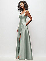 Side View Thumbnail - Willow Green Sleeveless Square-Neck Princess Line Gown with Pockets
