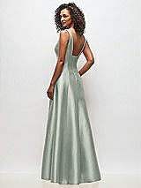Rear View Thumbnail - Willow Green Sleeveless Square-Neck Princess Line Gown with Pockets