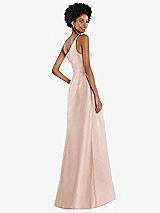 Alt View 3 Thumbnail - Cameo One-Shoulder Satin Gown with Draped Front Slit and Pockets