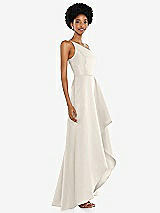 Alt View 2 Thumbnail - Ivory One-Shoulder Satin Gown with Draped Front Slit and Pockets