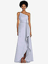 Alt View 1 Thumbnail - Silver Dove One-Shoulder Satin Gown with Draped Front Slit and Pockets