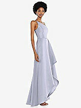 Alt View 2 Thumbnail - Silver Dove One-Shoulder Satin Gown with Draped Front Slit and Pockets
