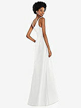 Alt View 3 Thumbnail - White One-Shoulder Satin Gown with Draped Front Slit and Pockets