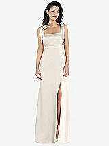 Front View Thumbnail - Ivory Flat Tie-Shoulder Empire Waist Maxi Dress with Front Slit