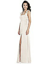Side View Thumbnail - Ivory Flat Tie-Shoulder Empire Waist Maxi Dress with Front Slit