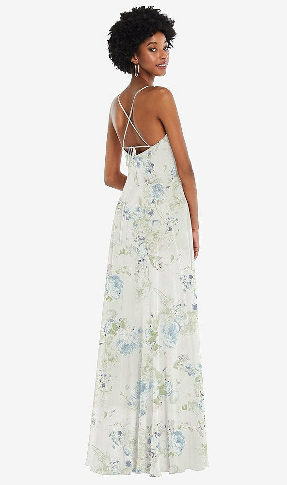 Back View - Bleu Garden Scoop Neck Convertible Tie-Strap Maxi Dress with Front Slit