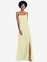 Front View Thumbnail - Butter Yellow Scoop Neck Convertible Tie-Strap Maxi Dress with Front Slit