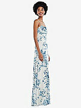 Side View Thumbnail - Cottage Rose Dusk Blue Scoop Neck Convertible Tie-Strap Maxi Dress with Front Slit
