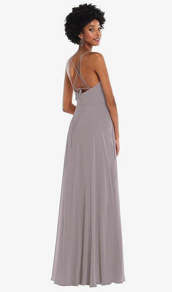Back View - Cashmere Gray Scoop Neck Convertible Tie-Strap Maxi Dress with Front Slit