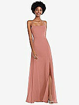 Front View Thumbnail - Desert Rose Scoop Neck Convertible Tie-Strap Maxi Dress with Front Slit
