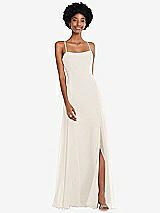 Front View Thumbnail - Ivory Scoop Neck Convertible Tie-Strap Maxi Dress with Front Slit